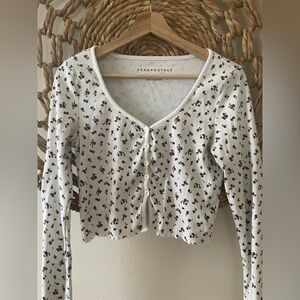 Aeropostale White and Purple Floral Crop Top